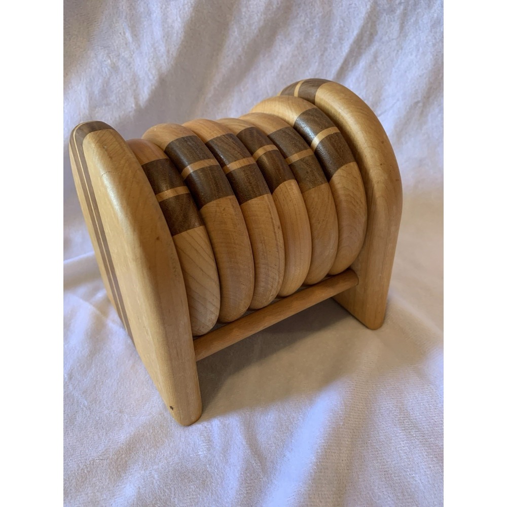 Handcrafted  Wood Coaster Set Of 6 With Holder Round Cork Home Bar Decor Gift